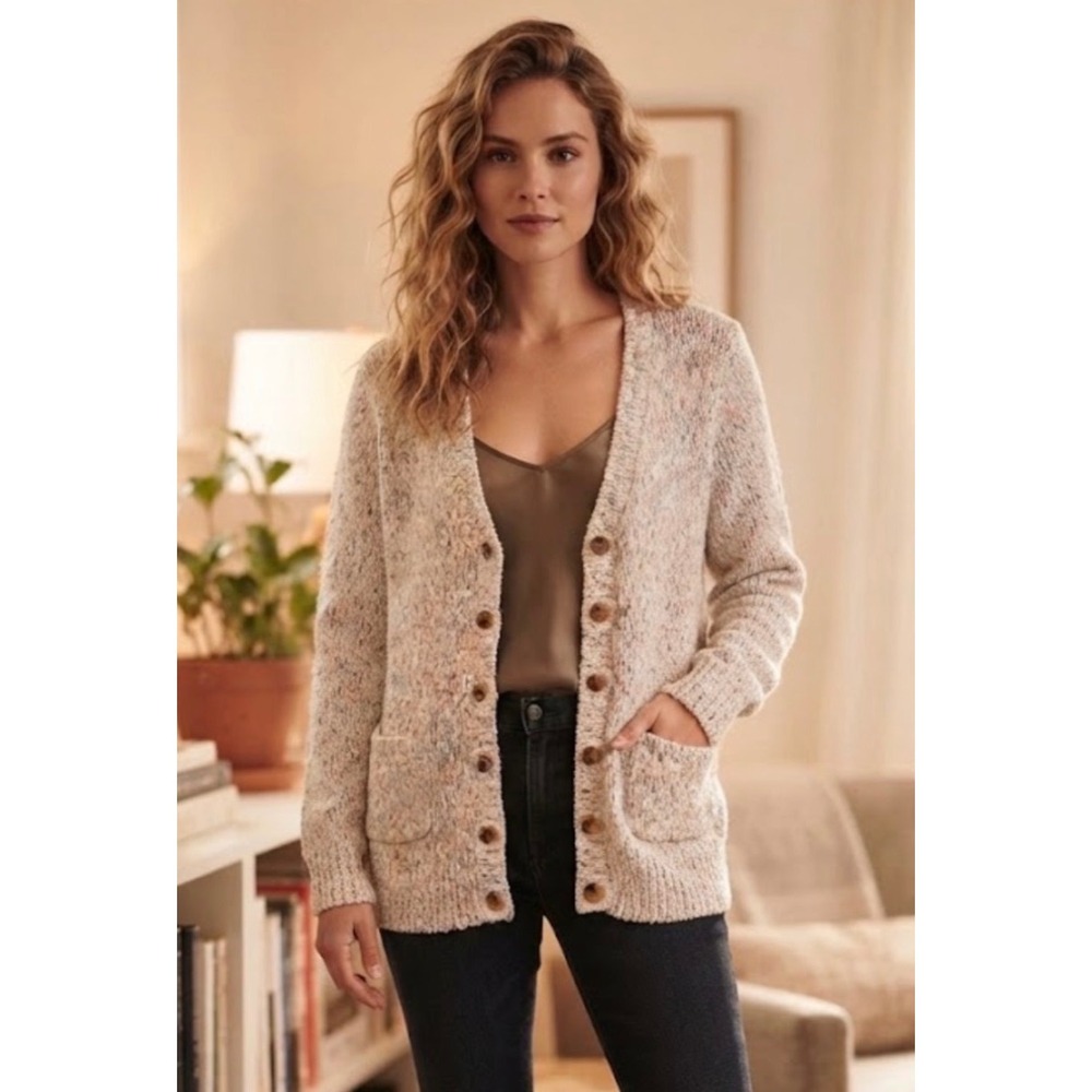 Maison Jules Womens Large Cardigan Sweater Multicolor Confetti Knit Button Front